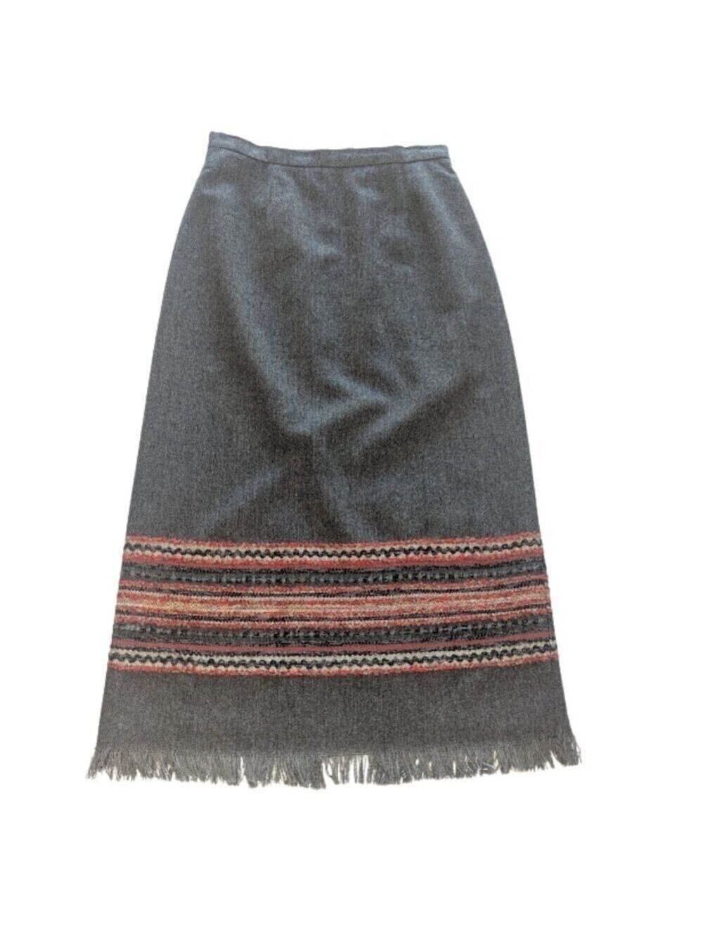 Sag Harbor Fringe-Hem Blanket Stripe Tweed Pencil Skirt Lined Gray Multi *Sz 6P